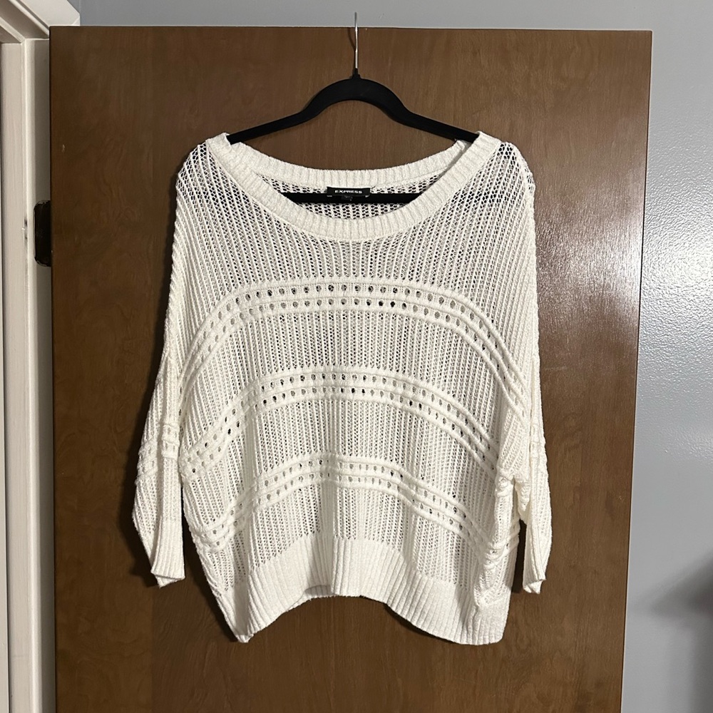 Express White Open-Knit Sweater - image 1